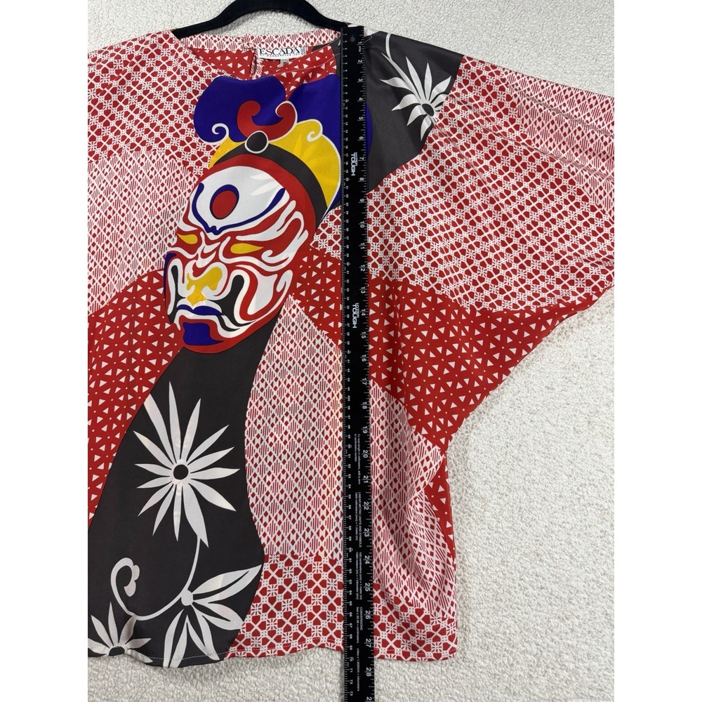 ESCADA Margaretha Ley Silk Vintage Chinese Peking Opera Mask 2 Pc Blouse Skirt - Picture 6 of 15
